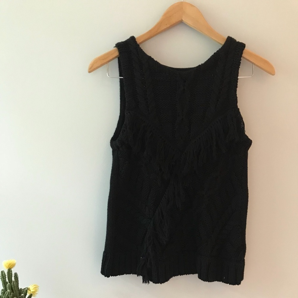 Antonio Melani Fringed Black Sweater Vest Shirt S​​​​​​